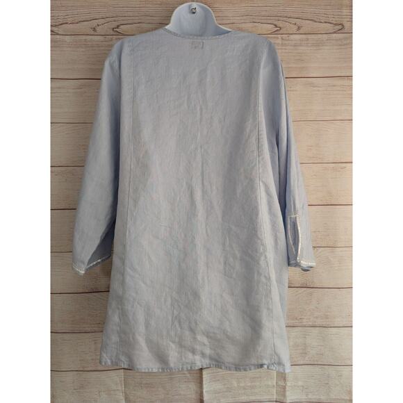 Simple NYC 2X Linen Tunic Boho Top V Neck Tassles Cream Embroidered 3/4 Sleeves - Picture 2 of 7